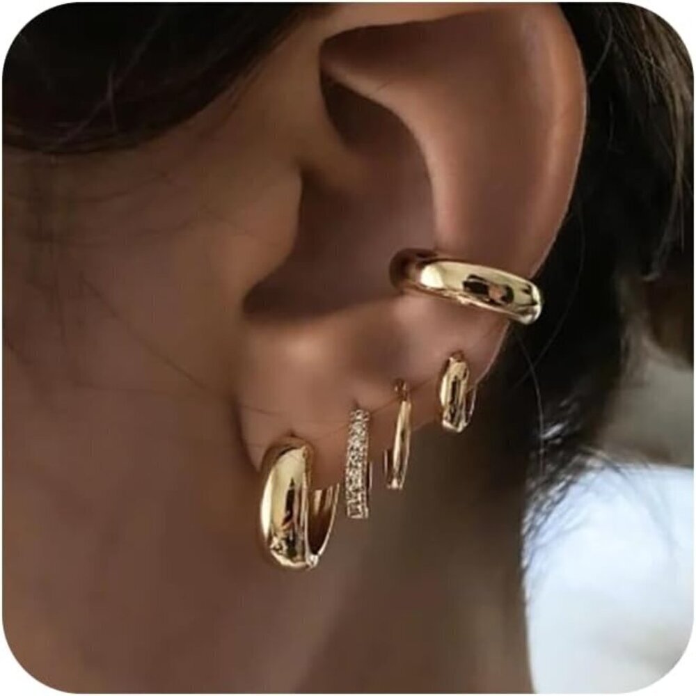 5 Pairs 14K Gold Hoop Earrings Women Non Tarnish Hypoallergenic Jewelry Sets
